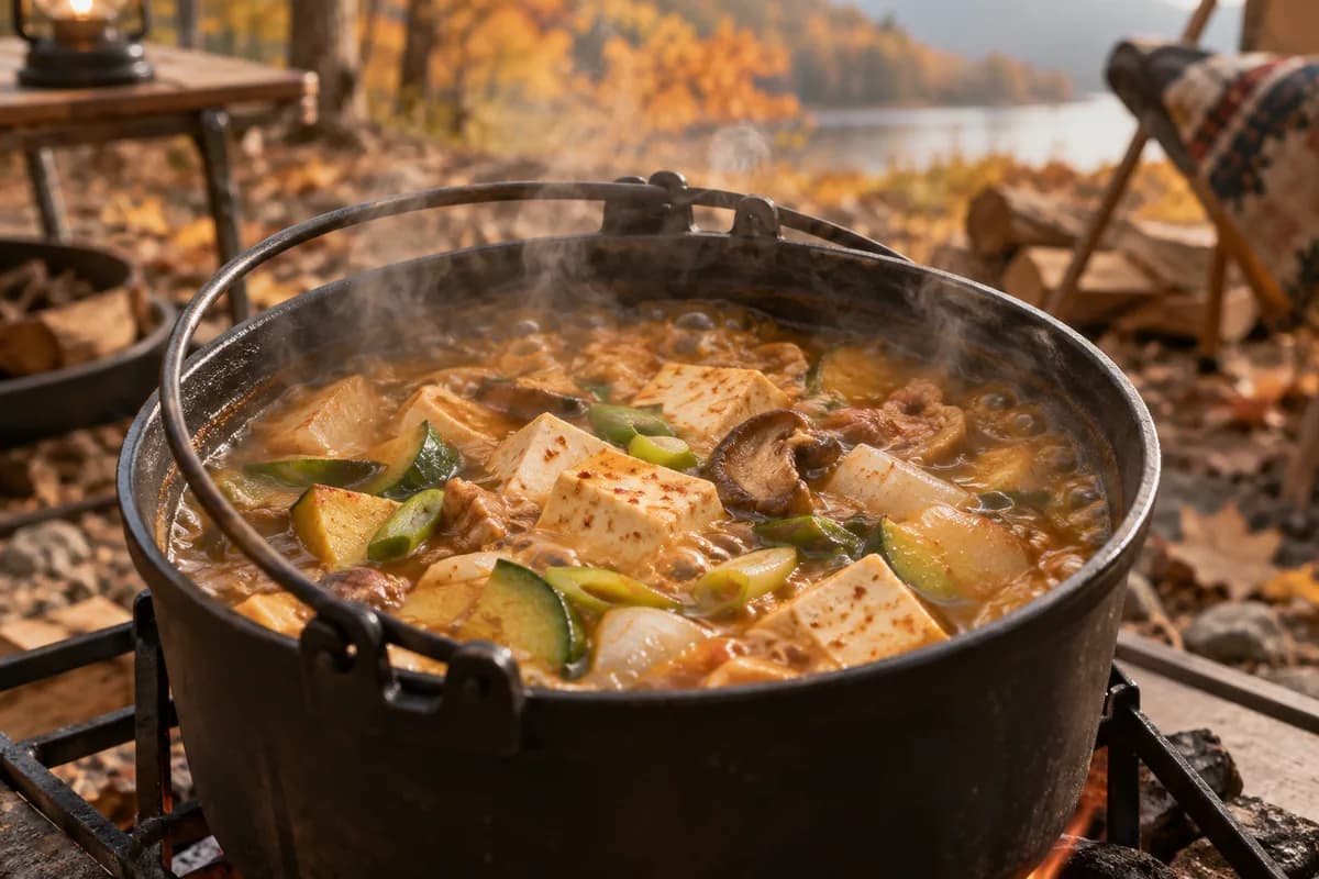 완성된 된장찌개 요리 장면