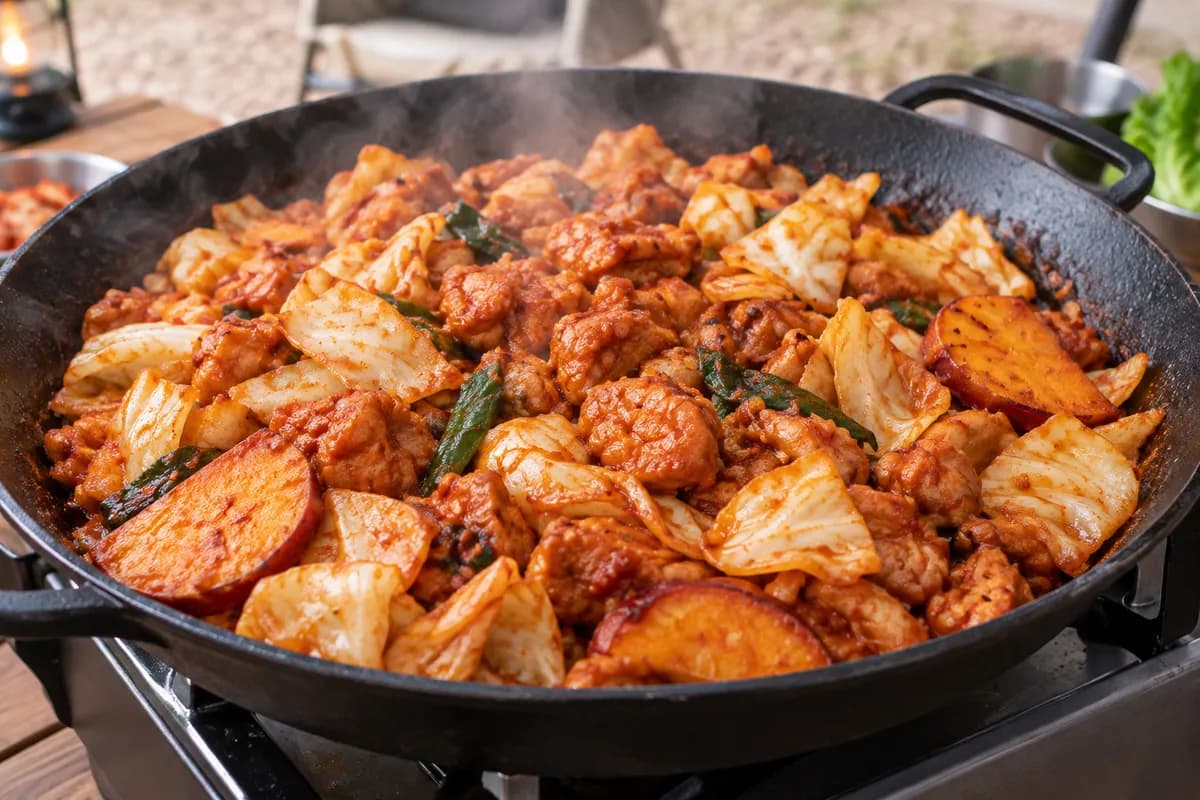 완성된 춘천 닭갈비 요리 장면