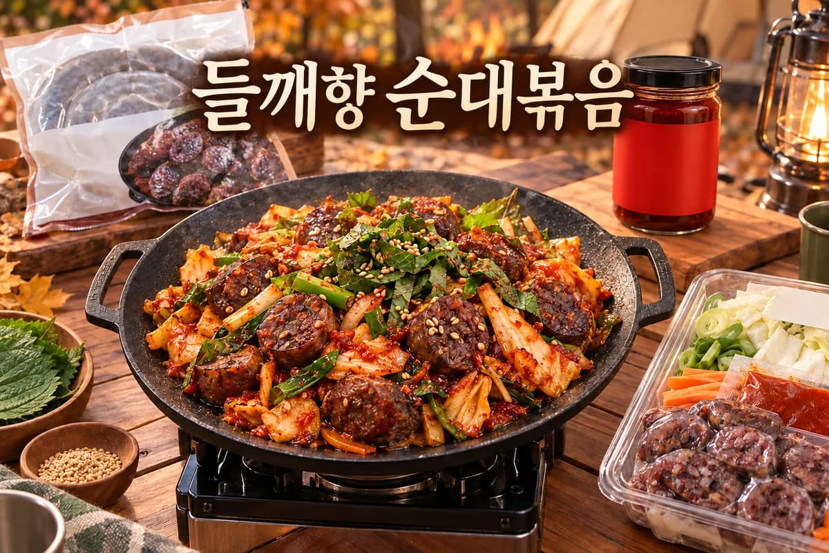 들깨와 깻잎을 올린 순대볶음, 찰순대, 만능양념, 순대볶음 밀키트와 캠핑 그리들