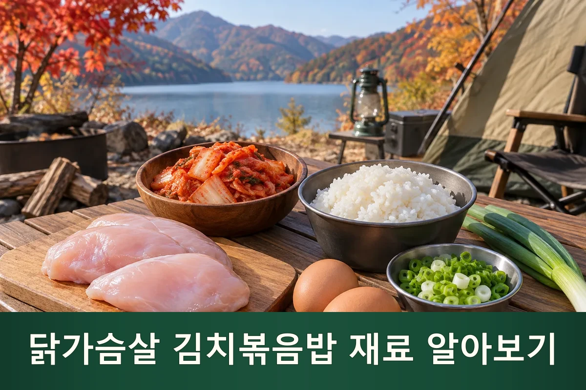 가을 캠핑 닭가슴살 김치볶음밥을 준비한 장면