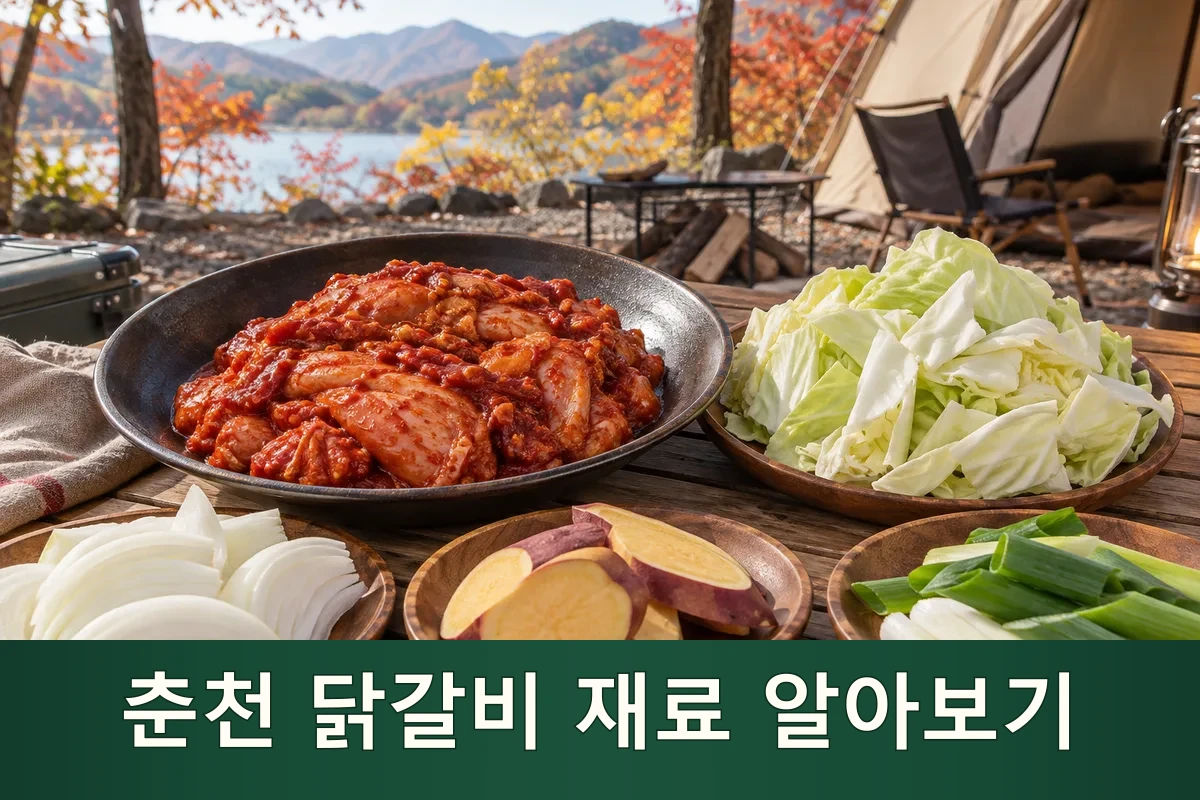 가을 캠핑에서 춘천 닭갈비를 준비한 장면