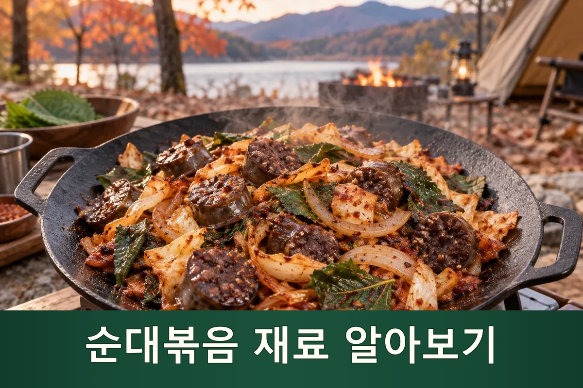 가을 캠핑 순대볶음을 준비한 장면