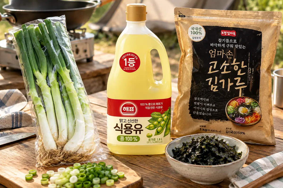 김치볶음밥 추가 재료와 양념 점검 장면