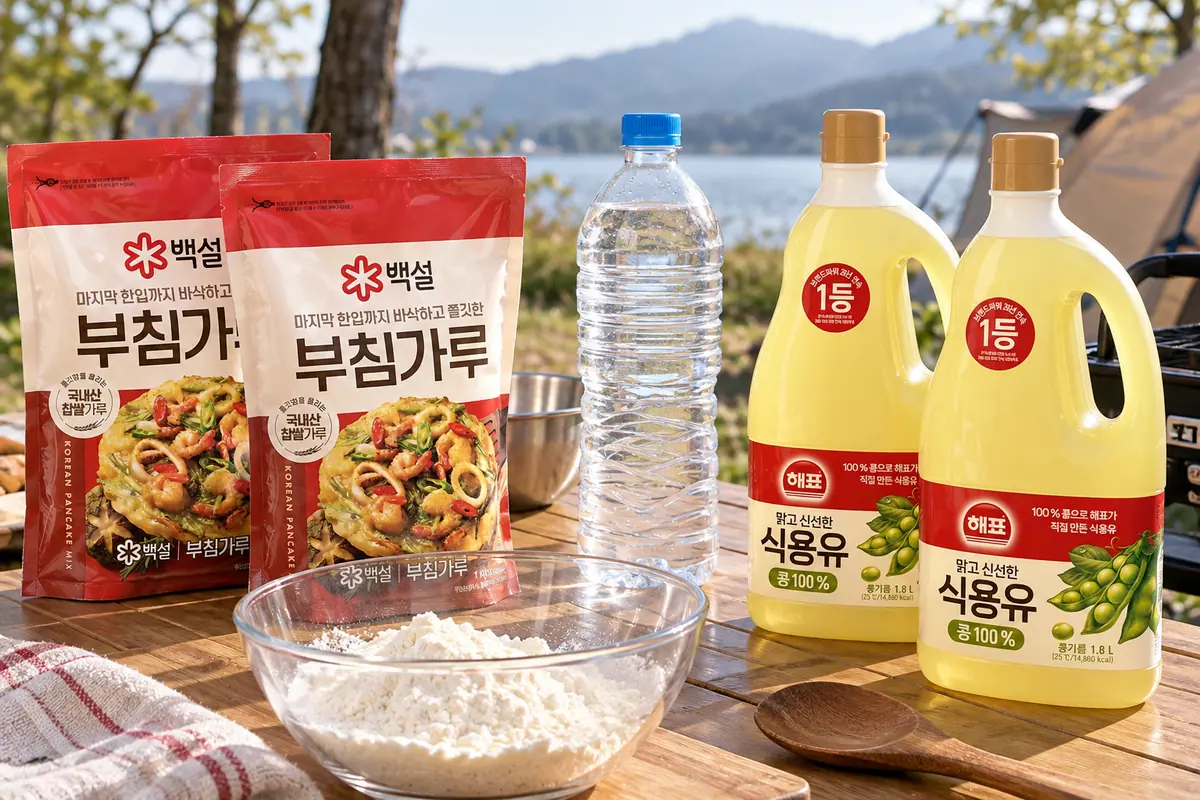 김치전 추가 재료와 양념 점검 장면