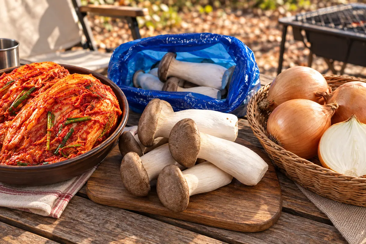 삼겹살 바비큐 추가 재료와 양념 점검 장면