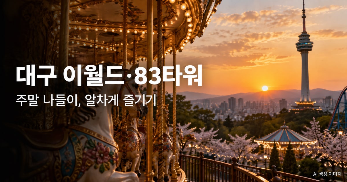 대구 이월드·83타워 나들이를 표현한 사진형 AI 이미지 · 실제 시설 촬영 사진이 아닙니다.