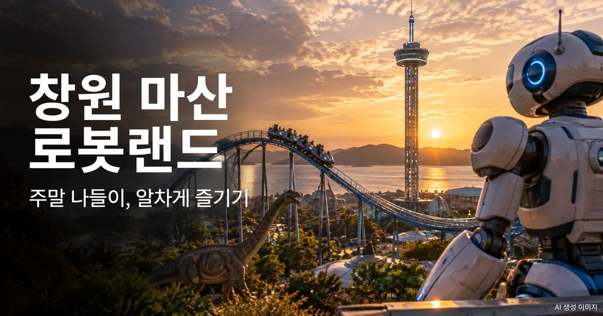 창원 마산 로봇랜드 나들이를 표현한 사진형 AI 이미지 · 실제 시설 촬영 사진이 아닙니다.
