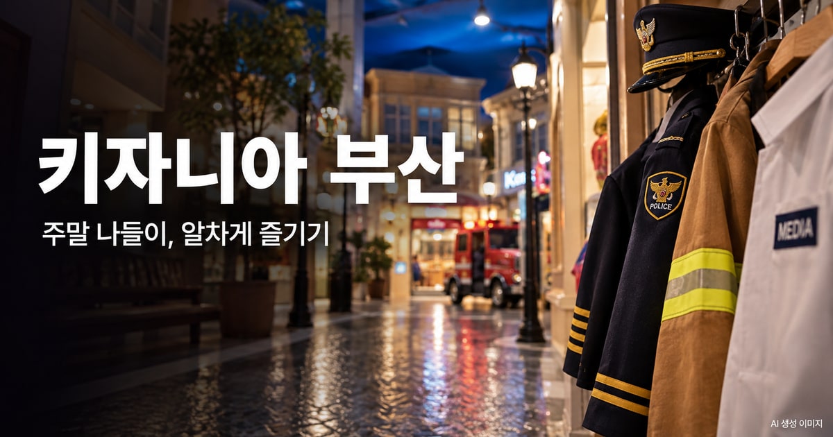 키자니아 부산 나들이를 표현한 사진형 AI 이미지 · 실제 시설 촬영 사진이 아닙니다.