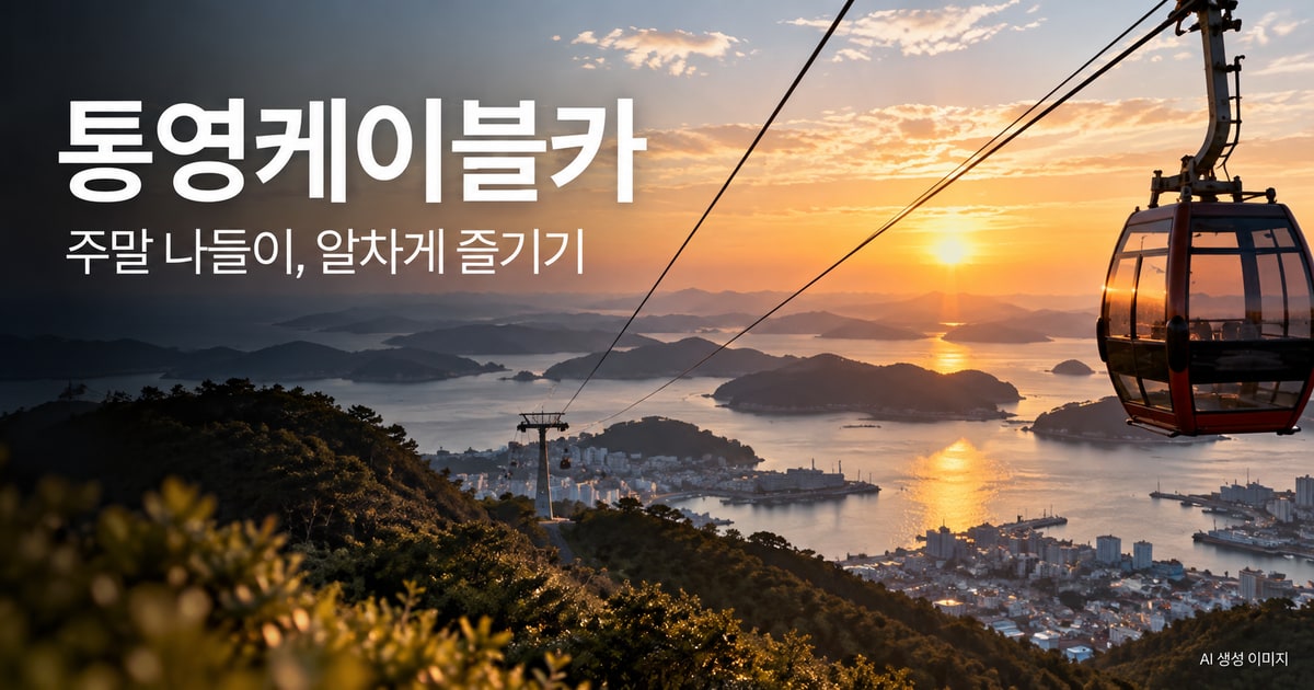 통영케이블카 나들이를 표현한 사진형 AI 이미지 · 실제 시설 촬영 사진이 아닙니다.